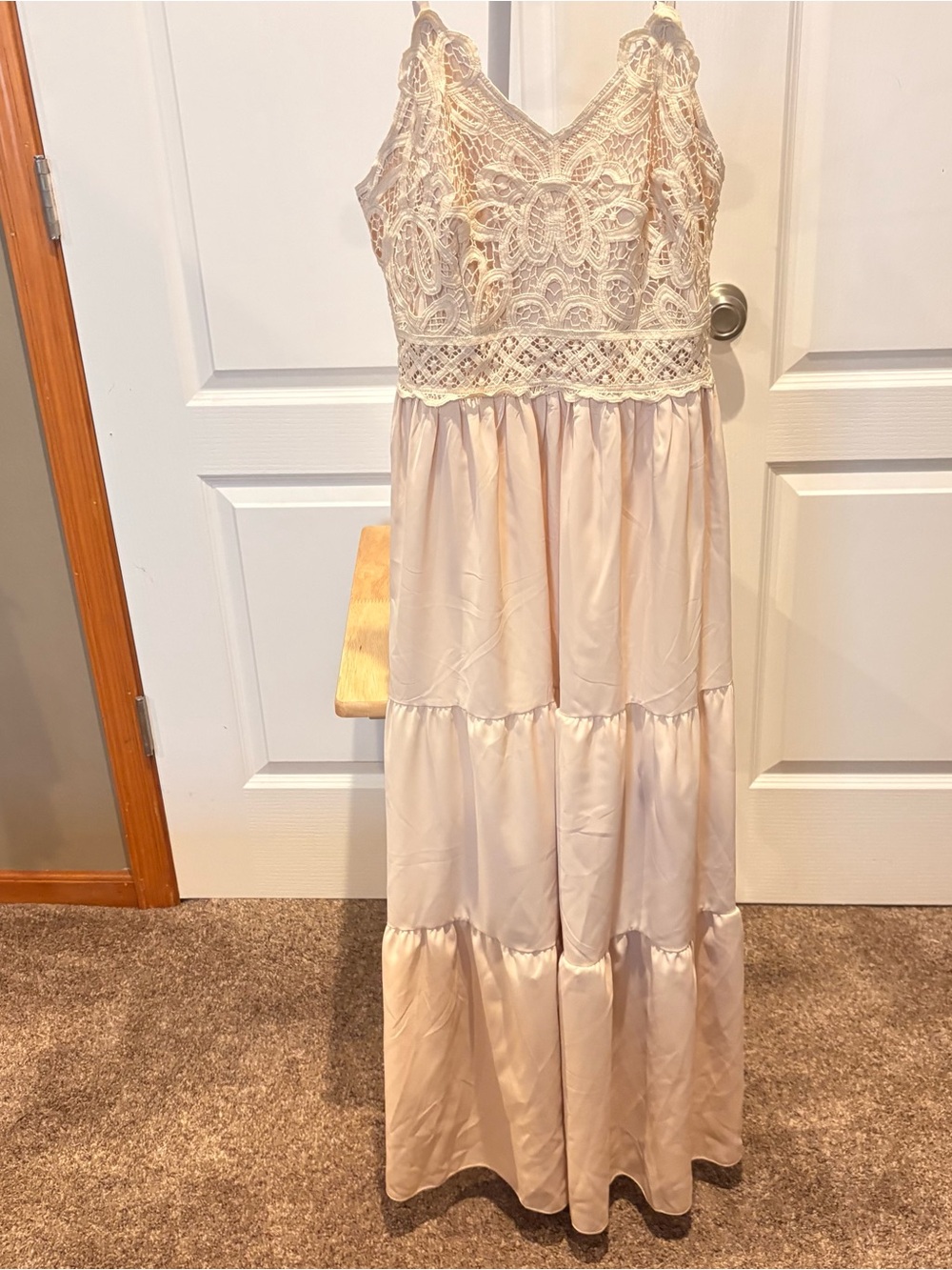 ODDI Ivory Lace Bodice Tiered Maxi Dress Boho Cottagecore Small